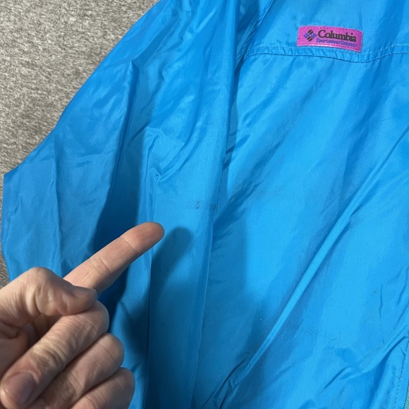 Vintage Columbia Jacket Womens Medium Blue Hooded Windbreaker Radial Sleeve 90s - Picture 2 of 9